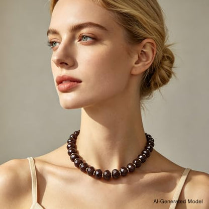 Colorful Chunky Acrylic Beaded Choker Necklaces for Women | Multicolor Faceted Beads, Sturdy Metal Chain, Adjustable Detachable, Lightweight, Summer Boho, Sparkly Statement Jewelry Gift - color: Brown