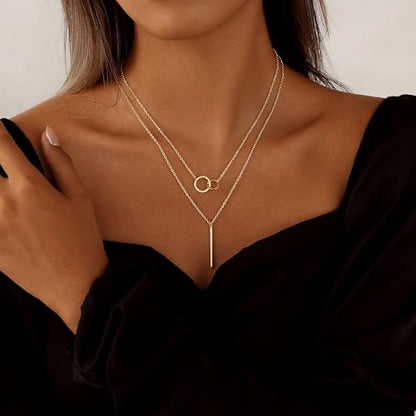 Layered Necklaces for Women 14K Gold Plated Stack Circle Pendant Trendy Long Chain Stackable Handmade Coin Necklace Set Dainty Gold Stacked Jewelry Gifts - color: Gold-6