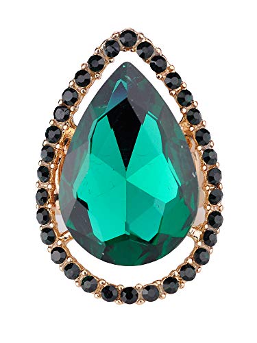 NYFASHION101 Radiant Teardrop Stone Adjustable Cocktail Statement Ring - color: Encircled Teardrop, Green/Gold-Tone