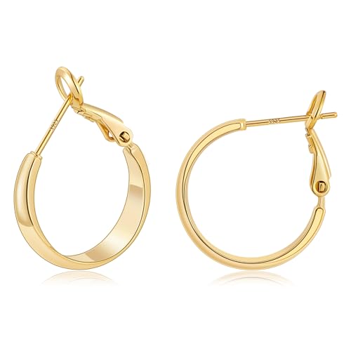 Gacimy 5mm Wide Gold Hoop Earrings for Women, 14K Gold Plated Hoops with 925 Sterling Silver Post, Hypoallergenic Earrings for Women - color: Gold, size: 20mm