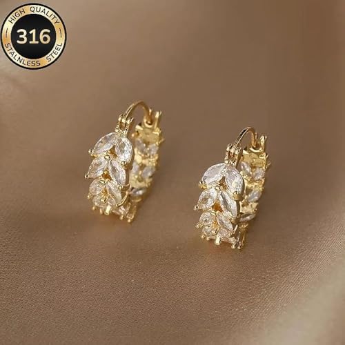1 Pair Wheat Hoop Earrings for Women, 316 Stainless Steel Wheat Earrings with Synthetic Zirconia, Retro Simple Dangle Hoops, Ideal for Daily Wedding Commute