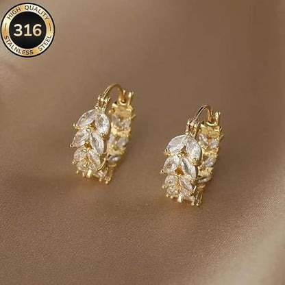 1 Pair Wheat Hoop Earrings for Women, 316 Stainless Steel Wheat Earrings with Synthetic Zirconia, Retro Simple Dangle Hoops, Ideal for Daily Wedding Commute