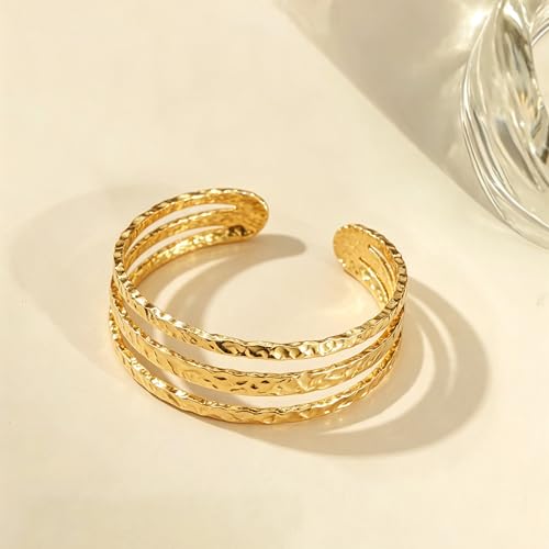 Chunky Gold Bangle Bracelets for Women Statement Bracelet for Dainty Charm Women Jewelry - color: Gold Hammered Bracelet