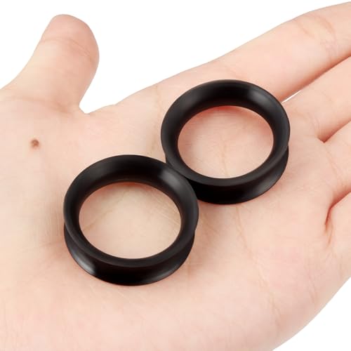 10G-50mm Thin Black Silicone Ear Gauges Tunnels Rubber Ear Plugs Gauges Double Flared Flexible Tunnel Earrings for Women Men - color: 25mm = 1 inch