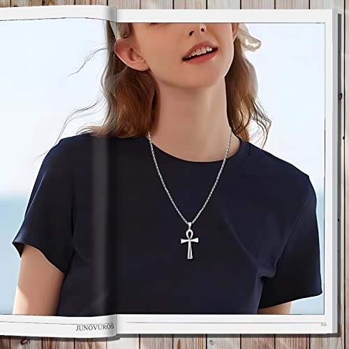 JUNOVUROS 18 to 28 Inches Rolo Chain Ancient Ankh Cross Pendant Necklace for Men Women Boys Girls 316L Stainless Steel with Large And Medium Sizes - color: C-Silver/Size: 1.77 '' * 0.98 ", style: 24 Inches