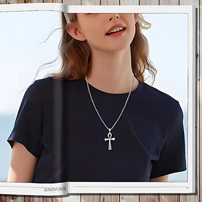 JUNOVUROS 18 to 28 Inches Rolo Chain Ancient Ankh Cross Pendant Necklace for Men Women Boys Girls 316L Stainless Steel with Large And Medium Sizes - color: C-Silver/Size: 1.77 '' * 0.98 ", style: 24 Inches