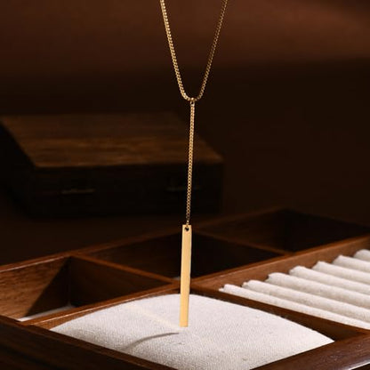 Stainless Steel Box Chain Y-Necklace, Long Rectangular Tassel Pendant, Gold Minimalist Choker 40cm for Women