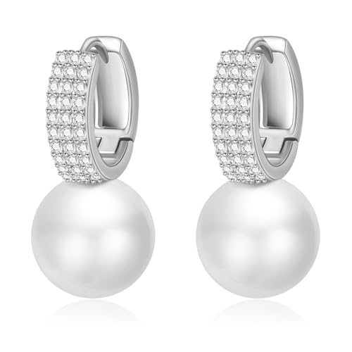 Pearl Earrings for Women 14K Gold Plated Hypoallergenic Pearl Earrings 5A Cubic Zirconia Dangle Earrings Elegant Jewelry - color: 6-Silver