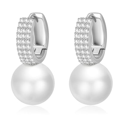 Pearl Earrings for Women 14K Gold Plated Hypoallergenic Pearl Earrings 5A Cubic Zirconia Dangle Earrings Elegant Jewelry - color: 6-Silver