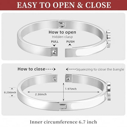 Clover Bracelets for Women Gold and Silver Chunky Oval Clover Bangle | 18k Gold Plated Stainless Steel,Precision Polished Non Tarnish,Black/White/Red/Pink/Orange Clover Bracelet Gifts for Women - color: Silver White Bangle