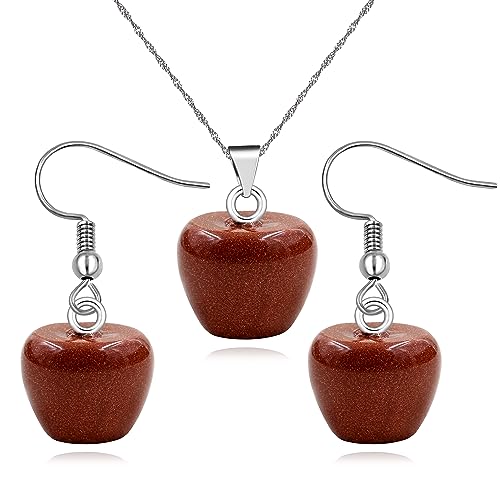 Uloveido Apple Necklace and Earrings Set for Women Cute Apple Jewelry Set for Teacher Mom YL007 - color: Coffee