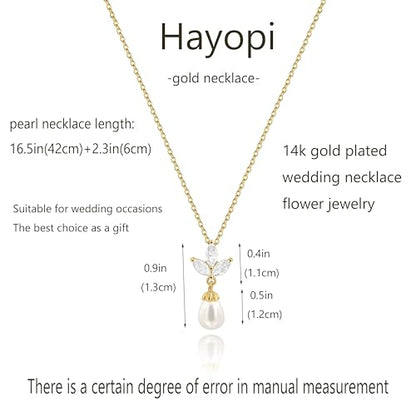Pearl Necklaces for Women Trendy,14k Gold Plated Pearl Pendant Necklace Dainty Wedding Necklace Small Cute Gold Choker Necklace for Women Non Tarnish Gold Prom Jewelry Fashion Bridesmaids Gifts - color: gold flower