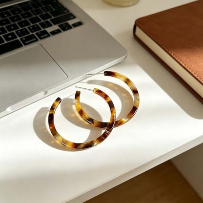 Resin Hoop Earrings for Women Lightweight Big Tortoise Shell Earrings Chunky Acrylic Earrings Hypoallergenic Mottled Statement Fashion Jewelry Gifts - color: A