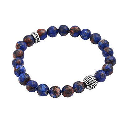 Geoffrey Beene Natural Stone Elastic 9mm Beaded Bracelet with Black Good Fortune Piece - color: Blue