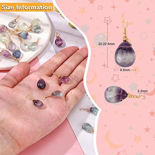 DanLingJewelry 25pcs Natural Fluorite Pendants Teardrop Stone Pendants Reiki Healing Chakra Gemstone Rock Charms for Jewelry Crafting - color: 25pcs - Teardrop Ⅳ