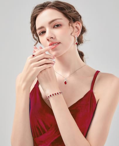 LMXXVJ Jewelry Set for Women,Teardrop Cubic Zirconia Necklace Earrings Adjustable Ring Bracelet Jewelry Set Formal Jewelry Gift - color: MHSD-White Gold-Ruby Red