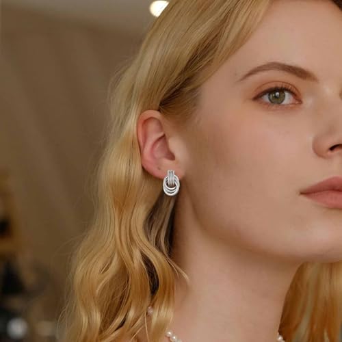 14K Gold-plated Clip On Earrings for Women Knot Link Trendy Small Dainty Non Pierced Earring Hoops Drop Dangle Earrings Lightweight Jewelry - color: A-Silver