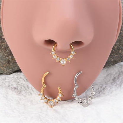 Cubic Zirconia Septum Nose Hoop Ring | 316L Stainless Steel,Round Rhinestone,Cartilage Huggie Earring,16G,8mm Piercing Jewelry,for Women Men - color: Silver