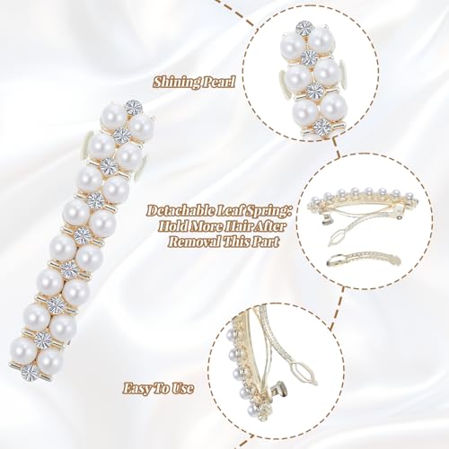 2Pcs Pearl Barrettes for Women,Elegant Pearl Hair Clips | White Fancy Hair Barrettes Wedding Brides Hairs Accessory,Party Daily Use