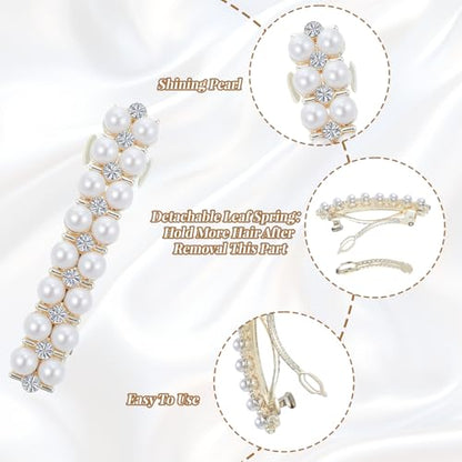 2Pcs Pearl Barrettes for Women,Elegant Pearl Hair Clips | White Fancy Hair Barrettes Wedding Brides Hairs Accessory,Party Daily Use