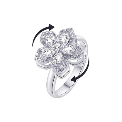 Sunflower Fidget Ring for Women Gold Anxiety Crystal Rings Cubic Zirconia Sunflower Open Adjustable Fidget Ring Spinner Sun Ring for Men Trendy Jewelry - color: Silver White