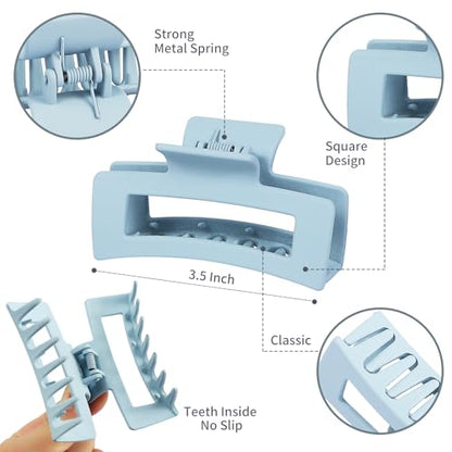 Sisiaipu 12 Pcs Medium Hair Clips, 3.5 Inch Square Claw Clips for Thick and Thin Hair - Blue - color: Blue