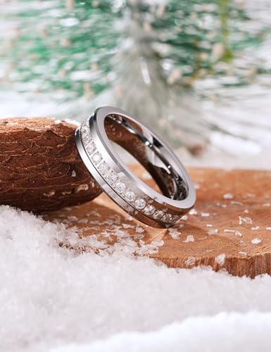 King Will 8mm Tungsten Carbide Rings for Men Cubic Zircon Stones Inlay - color: Silver 6mm