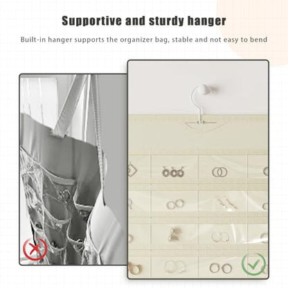 Hanging Jewelry Organizer 80-Pocket Double-Sided Storage, 1-Pack, Beige - color: Beige