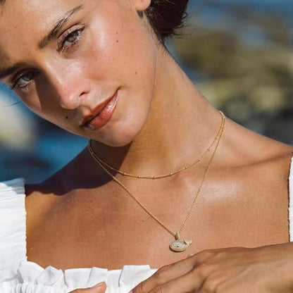 MTMY Gold Starfish Necklace 14K Gold Plated Shell Conch Ocean Pendant Necklace for Women Beach Summer Jewelry - style: Whale