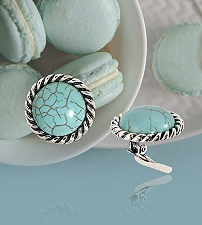 Spinningdaisy Clip On Earrings for Women | Non Pierced Earrings for Wedding - color: Turquoise Round