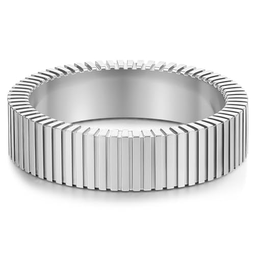 PDWZNBA Mothers Day Gifts for Mom Linear Stripe Textured Ring | 14K Gold-Plated Stainless Steel Promise & Friendship Ring, Wedding Band, Birthday Gifts for Women - color: GSilver, size: 10