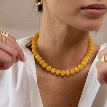 Beaded necklace for Women Boho Bead Gemstone Chunky Necklace Big Bead Necklace Fashion Trendy Summer Necklaces Jewelry Gifts - color: Yellow Beaded