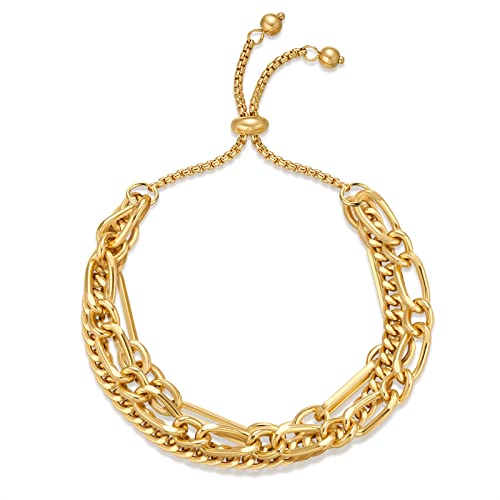 14K Gold Bracelets for Women Adjustable Slider Bracelet Bangle Bracelets for Women Trendy Chain Bracelet - color: Stacking-Gold