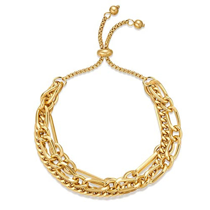 14K Gold Bracelets for Women Adjustable Slider Bracelet Bangle Bracelets for Women Trendy Chain Bracelet - color: Stacking-Gold