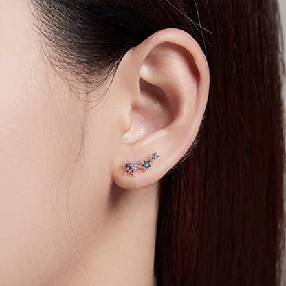 Qings 925 Sterling Silver Stars Earrings, colorful Cubic Zirconia Climber Earrings Hypoallergenic Stud Earrings for Women, Gift boxed
