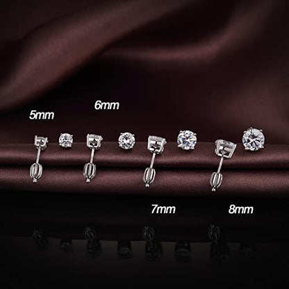 Jiamiaoi Stud Earrings Screw Back Sterling Silver Cubic Zirconia Stud Earrings Set 4 Millimeters-8 Millimeters Nickle Free Hypoallergenic Earring Studs - color: H-Lantern Backs Round, size: 5mm