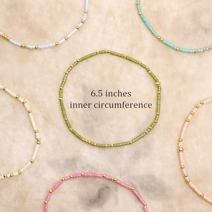 Gold Seed Beaded Bracelets Set for Women, Boho Handmade Friendship Stretch Summer Beach Jewelry Gift. - color: 2001F