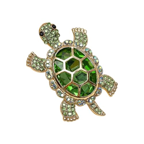 Cute Turtle Brooch Pin Crystal Rhinestones Green Marine Animals Lovely Lapel Pin Dress Accessories Boutonniere Corsage for Hat Bag Gold-Tone Tone Great Gift for Wife Sisters Friends Daily Wear Dating - color: Green