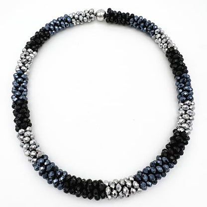 Hand Knotted Beads Statement Necklace Bracelet Jewelry Set Artificial Crystal Choker for Women- Handmade Beaded Strand Sparkly Faceted Crystal Rondelle-17inches, 30 Colors - color: Black-Silvery-Gunmetal Set