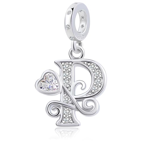 925 Sterling Silver Letter Charms for Pandora Bracelets Silver Letter A Alphabet Charm Initial Dangle Charms Beads Jewelry Gift for Women - style: Dangle Letter Charm P
