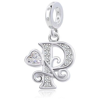 925 Sterling Silver Letter Charms for Pandora Bracelets Silver Letter A Alphabet Charm Initial Dangle Charms Beads Jewelry Gift for Women - style: Dangle Letter Charm P