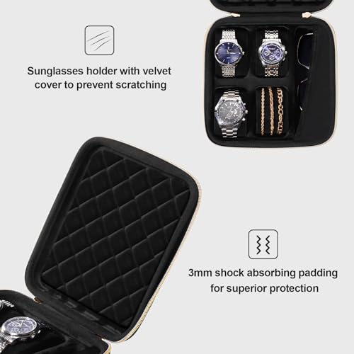 ProCase 4-Slot Travel Watch Case for Men, Hard Shell Storage Box -Black | Travel Watch Box for Watch Bracelet Sunglasses Accessories, Zippered Organizer Bag Fathers Day Gift for Dad - size: 4 Slots