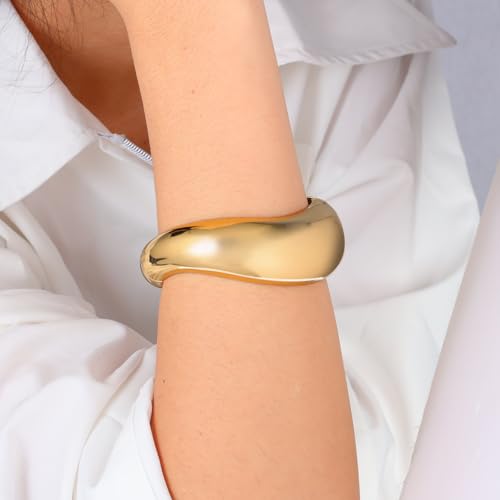 Eigso 13MM Large Gold Plated Chunky Bracelet Bangle for Women Men Trendy Thick Arc Shape Open Cuff Bangles Bracelets for Woman Man - color: Gold-29MM