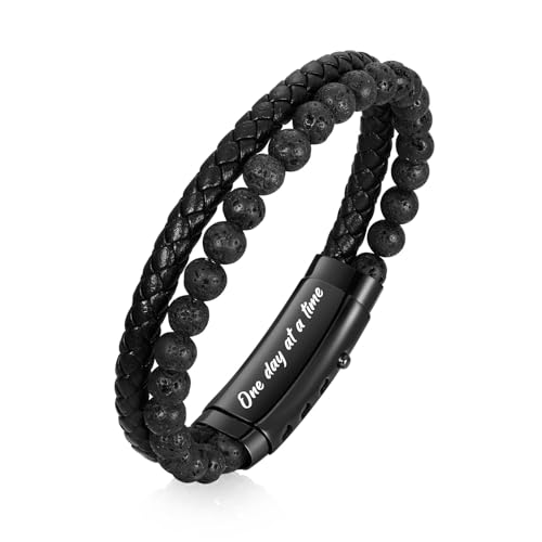 VNOX Men's Inspirational Mantra Engarved Handmade Braided Leather Adjustable Cuff Bangle Bracelet Encouragement Motivational Gift for Men - style: Black-Lava