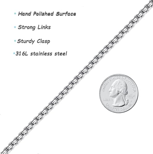 FOSIR Mens Chain Necklaces, Stainless Steel Rolo Chain Necklace for Men and Women, Silver Tone Box Chains for Men, Wide 2/3/4/5mm - size: 18.0 Inch long, style: 5mm-stainless steel