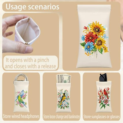 Diamond Art Painting Eye Glass Bag PU Sunglasses Glasses Storage Bag Built-in Glasses Cloth Press Automatic Closure - color: Cross