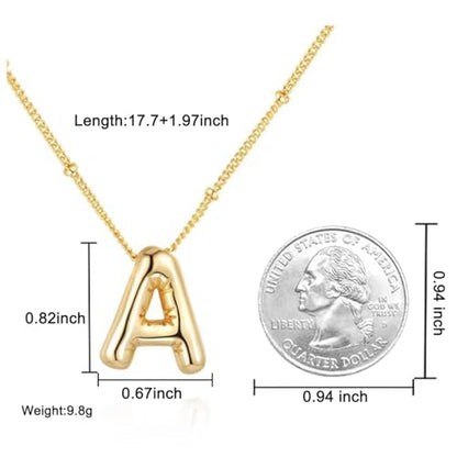 Bubble Letter Necklace for Women, 14k Gold Plated Initial Letter Pendant Necklace Personalized Jewelry A - Z 26 letters - style: Gold-A