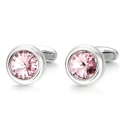 Mens Cufflinks Elegant Style Cuff Link Super Shiny Navy Blue Crystal Circular Cufflinks with Gift Box - color: Pink