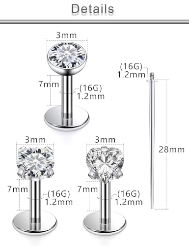 20G 18G 16G F316 Titanium Flat Back Nose Rings Studs Hypoallergenic Screw on Tragus Helix Cartilage Earrings Stud Piercing Jewerly for Women Men Bars 6mm - style: 16G Flat Back Nose Studs-bars 7mm