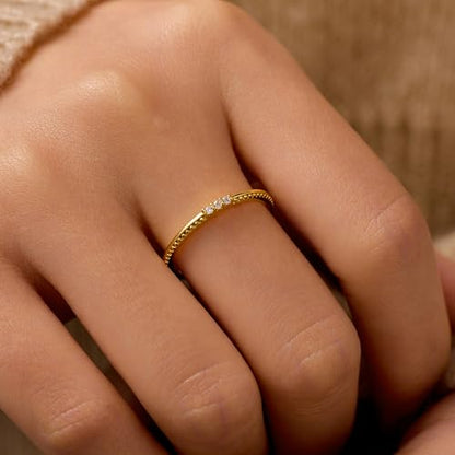 Dainty 14K Gold Plated Cubic Zirconia Rings Eternity Engagement Wedding Band Rings 925 Sterling Silver Stackable Rings for Women Aura Minimalist Knuckle Pinky Finger Ring Mothers Day Jewelry Gifts - color: Gold